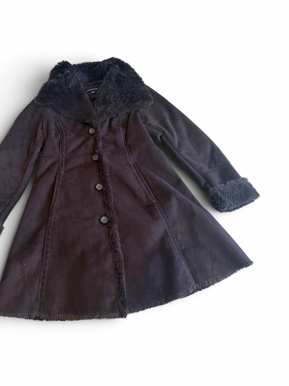 Jones New York Black Faux Shearling-Trim Pea Coat